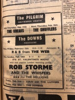 Robb Storme & The Whispers gigs 1964-1966
